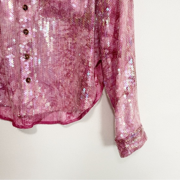 BOGO! Anthroppologie Pilcro Sequined Button Front Blouse Pink XS Petite - Picture 6 of 12